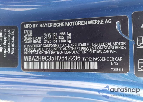 2017 BMW 230I xDrive z USA, uszkodzony, nr VIN WBA2H9C35HV642236